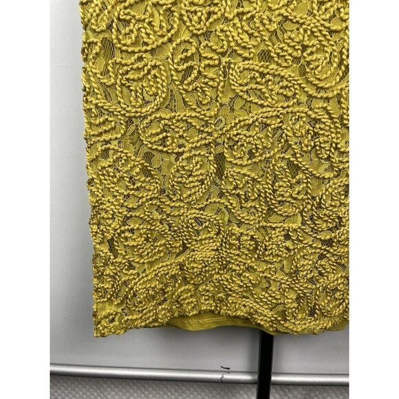 Zara Women Mustard Yellow Green Rope Floral Lace Short Sleeve Shift Dress Size S - Picture 7 of 7